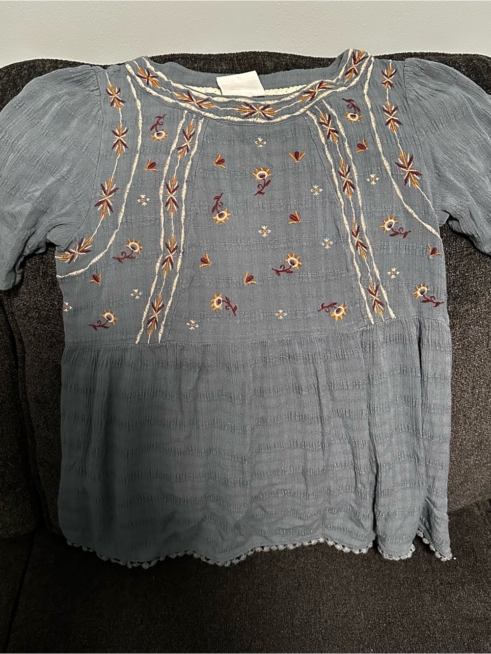 Knox Rose Dusty Blue Embroidered Peasant Blouse